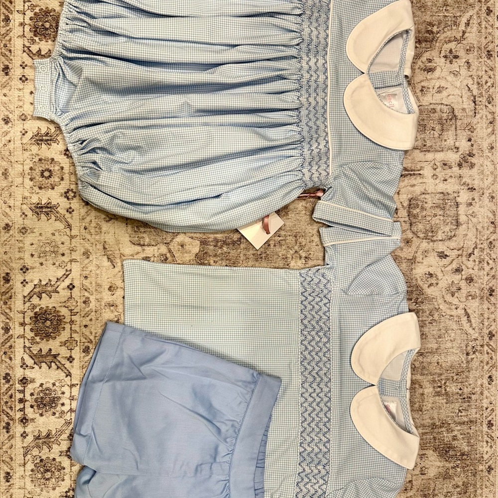 Blue and White Smocked Bubble